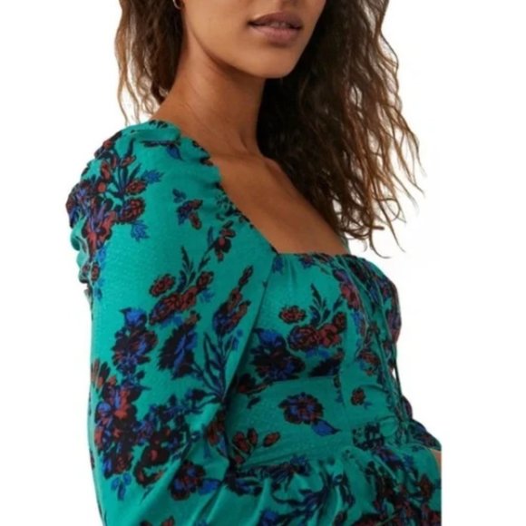 𝅺NWT Free People Hilary Printed Top / Green Combo - Picture 3 of 5